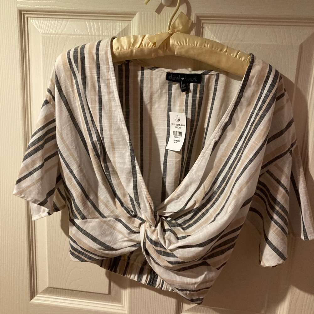 New with Tags! Cute Shirt Tied at Waist, 100% Cotton by Derek Heart